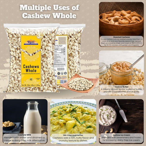 48oz (3lbs) 1.36kg Rani Raw Cashews Whole (uncooked, unsalted) Bulk ~ All Natural, No Preservatives | Vegan | NON-GMO |