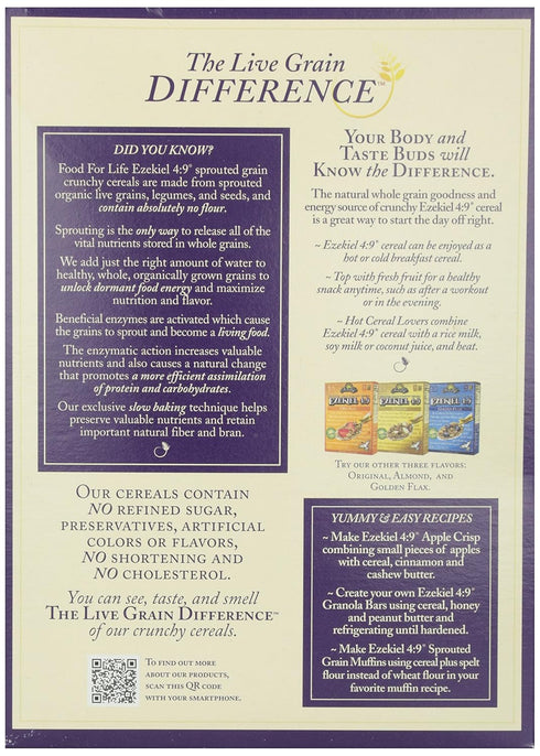 4:9 16 oz Food for Life, Ezekiel Organic Sprouted Grain Cereal, Cinnamon Raisin