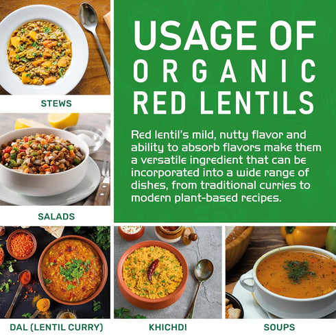 4 LB Jiva Organics Organic Red Lentils Split LARGE Bag - Masoor Dal - Non-GMO, Vegan, Non-Irradiated