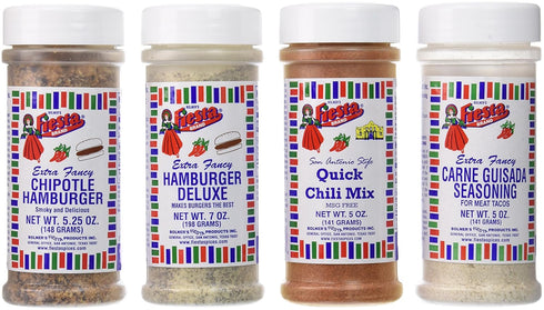 Bolner's Fiesta Extra Fancy Beef Seasoning 4 Flavor Variety Bundle, 1 each: Chipotle Hamburger,