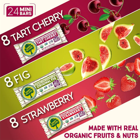 (24 Packs, 0.7 OZ (8 8 8 Happy Village Organic Mini Fig & Nut Bars, VARIETY each), No Refined Sugar, Kosher, Non-GMO