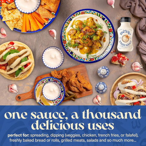 315g. Mezete Preservative-Free Garlic Sauce | TOUM | No Preservatives | Easy Squeeze Bottle | Plant Based Garlic Dip |