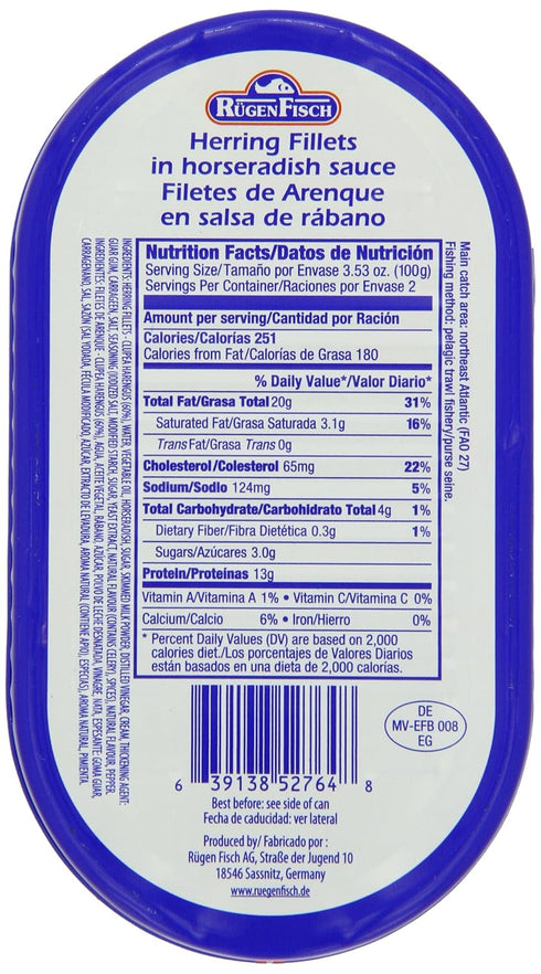 RuegenFisch Herring Fillets in Horseradish Sauce, 7.05 Ounce