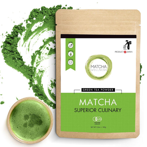 Matcha Wellness Organic Matcha Powder, 3.5oz Culinary Grade from Kyoto – Authentic Green Tea for Lattes