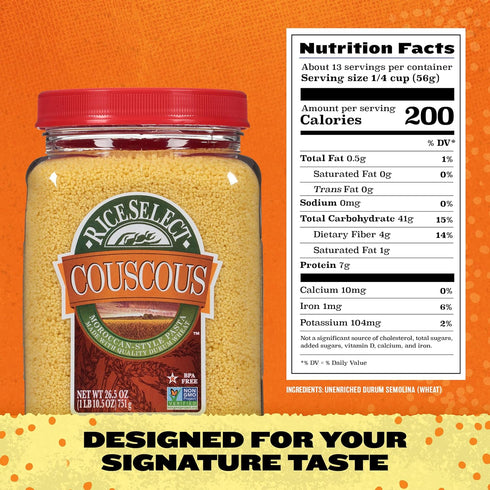 26.5-Ounce (Pack 1) RiceSelect Couscous, Moroccan-Style Wheat Couscous Pasta, Non-GMO, Jar