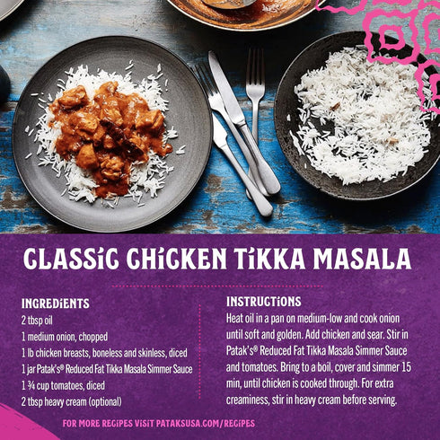Simmer 15 oz 3-Pack Patak's Tikka Masala Sauce, Reduced Fat & Sodium, Medium-Spiced Curry with Yogurt, Tomatoes