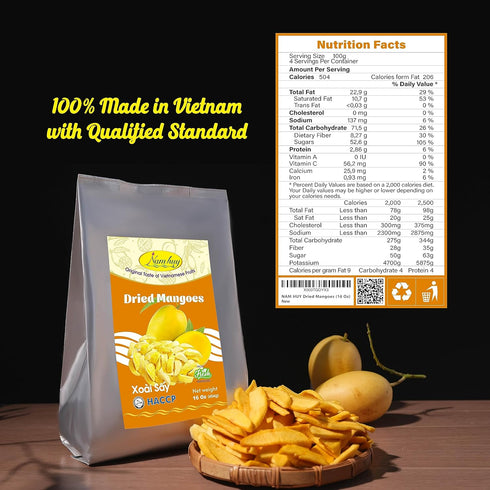 Packs, (16 Oz) NAM HUY Dried Mango Fruit Snacks, Original Taste of Vietnamese Fruits, No-Added Sugar or Preservatives