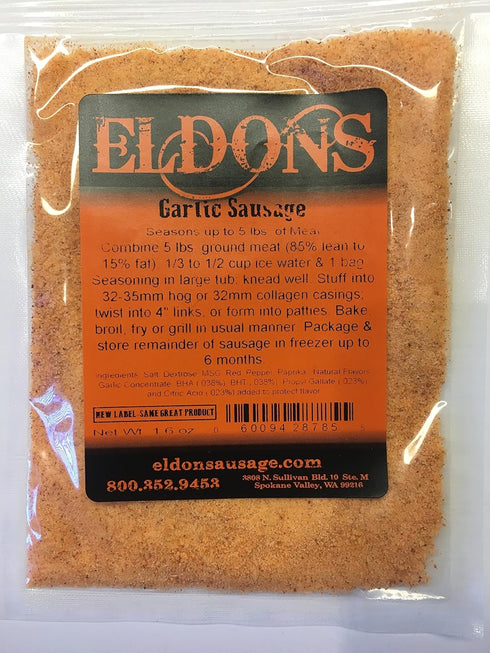 Eldons Garlic Sausage Seasoning and Spice for 5 lbs of Meat
