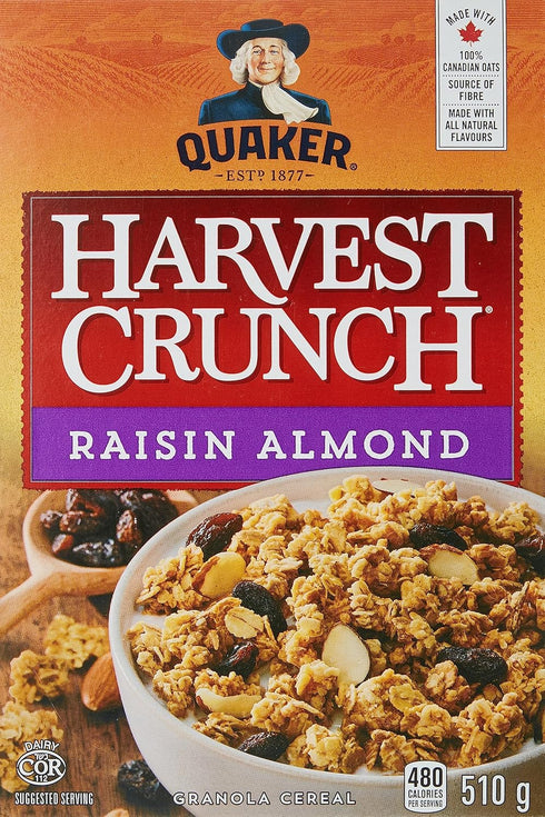 Harvest Crunch Quaker Raisin Almond, 510g/17.8 oz. Box(Imported from Canada)