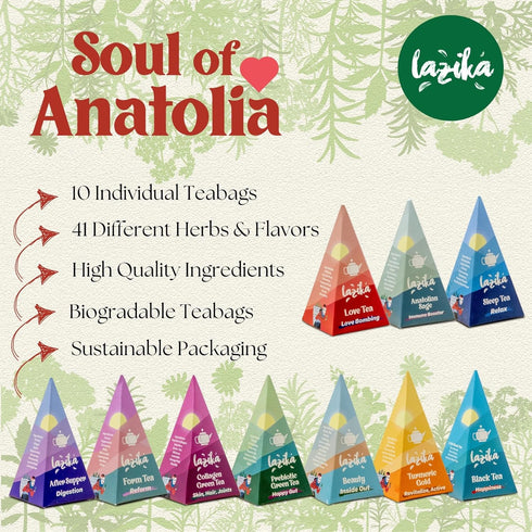 20 Counts, 4 Set, Lazika Tea Sampler with Lovely Presentation Box, of Each Blend Individually Wrapped, Black, Green