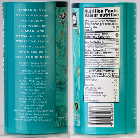 16oz Tuscanini, Coarse Mediterranean Sea Salt, Tube, From Sicily Italy