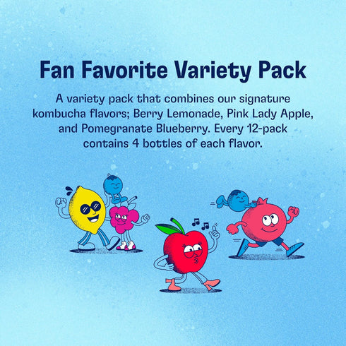 Pack 12 Pack (16 Oz Health-Ade Fan Favorite Variety Kombucha Tea, Organic Drink with Living Probiotics, Detoxifying