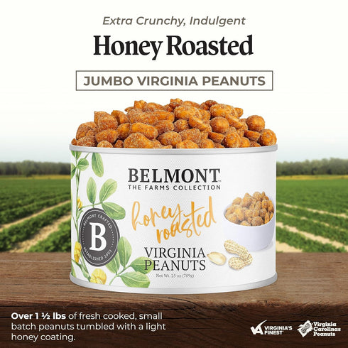 25 oz (1 Pack) 8 6g Belmont Peanuts Gourmet Honey Roasted Virginia Peanuts, Only Simple Ingredients, No Preservatives