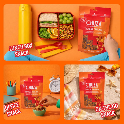 (4 oz. Pack 2) CHUZA Tropical Spicy Trail Mix of Mexican Snacks Style Sweet Chili Nuts & Dried Fruit, Spicy Nuts