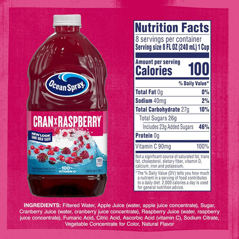 64 Oz Ocean Spray Cran-Raspberry Cranberry Raspberry Juice Drink, Fl Bottle