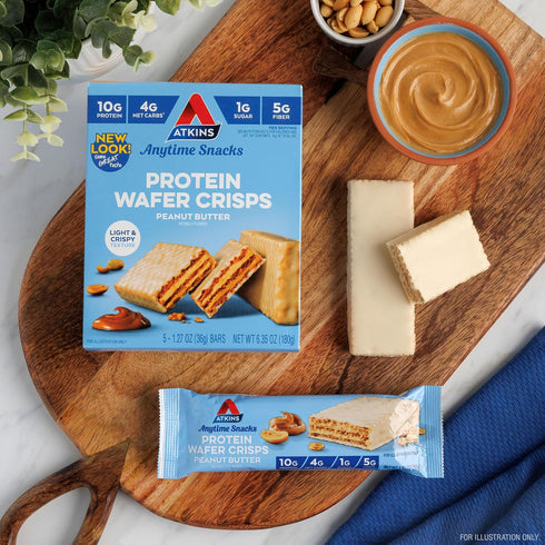 4g 1g 5 Count Atkins Peanut Butter Protein Wafer Crisps, Protein Dessert, Net Carb, Sugar, Keto Friendly