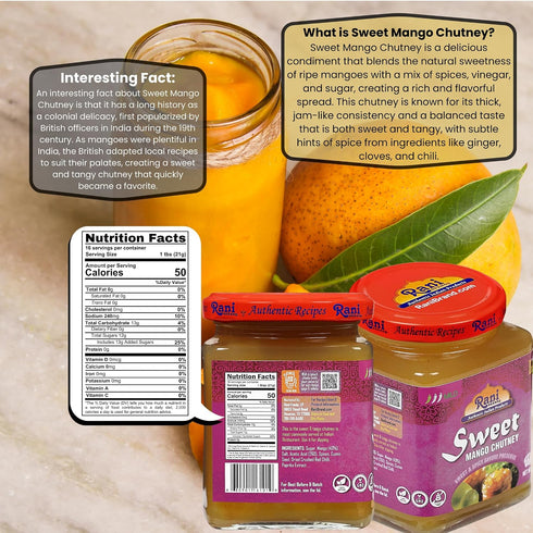 12.3oz (350g) Rani Sweet Mango Chutney (Indian Preserve) Glass Jar, Ready to eat, Vegan ~ Gluten Free, All Natural