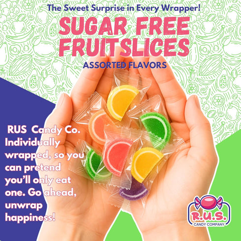 1 Lbs (1 RUS Candy Company Sugar-Free Fruit Slices Bulk Bag | Classic Jelly Fruit Candy, Chewy Old-Fashioned Candy-Shop