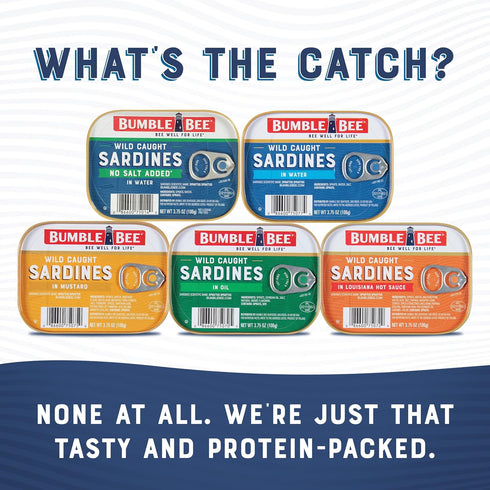3.75 oz (Pack 12) Bumble Bee Sardines in Oil, Tin of - Wild Caught, Gluten Free, Keto, Kosher, Clean Ingredients