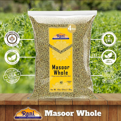 64oz (4lbs) 1.81kg Rani Masoor Whole (Green Lentils Whole With Skin) Bulk ~ All Natural | Vegan | Gluten Friendly |
