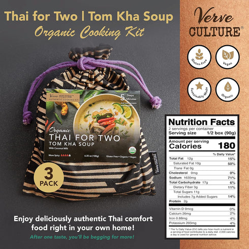 Set |Pack 3 Verve CULTURE Thai for Two Cooking Kit | USDA-Organic Tom Kha Soup Cooking Kit | Authentic Thai Cuisine |