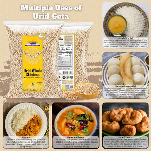64oz (4lbs) 1.81kg Rani Urid/Urad Gota White (Matpe Beans Skinless) Indian Lentils Bulk ~ All Natural | Gluten Friendly