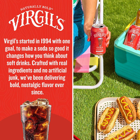 Pack 4 (12 oz Virgil's Naturally Bold Handcrafted Cola, of Cans each) - Caffeine Free Cola Soda with Pure Cane Sugar