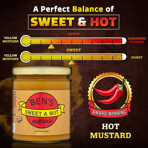8 oz Ben's Sweet & Hot Mustard Spicy Mustard Dipping Sauce and Yellow Mustard Spread Deli Mustard All Natural Mustard
