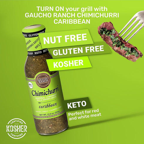Gaucho Ranch Chimichurri Sauce Caribbean | Chimichurri Seasoning Mix of Parsley, Garlic, Cilantro and Mint | Adobo Sauce Gluten Free, Keto, Vegan | Ideal for Meat - 12.5oz