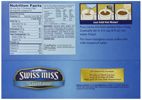 13.2 Swiss Miss Hot Cocoa Mix No Sugar Added, Milk Chocolate, Ounce