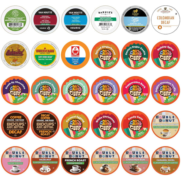 Decaf Coffee Pods Variety Pack Sampler, Assorted Unflavored & Flavored Coffee Pods
