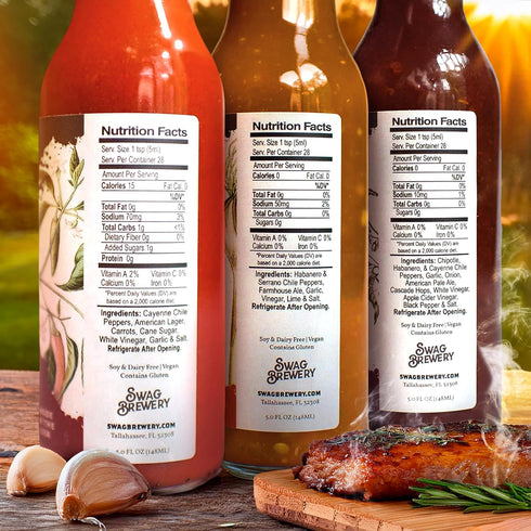 3-pack Set, Beer-infused Hot Sauce Variety (Includes Asian Sriracha, Garlic Serrano, & Roasty Chipotle) - Craft Beer