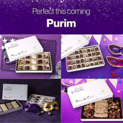 32-Piece Set Luxury Purim Mishloach Manot Gift Box Assorted Gourmet Chocolates Kosher Parve Dairy-Free Purim Gift