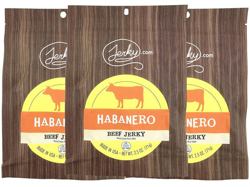 100% (2.5 Pack 3) Jerky.com All Natural Habanero Beef Jerky - No Added Preservatives, No MSG or Nitrates - Spicy, Fiery