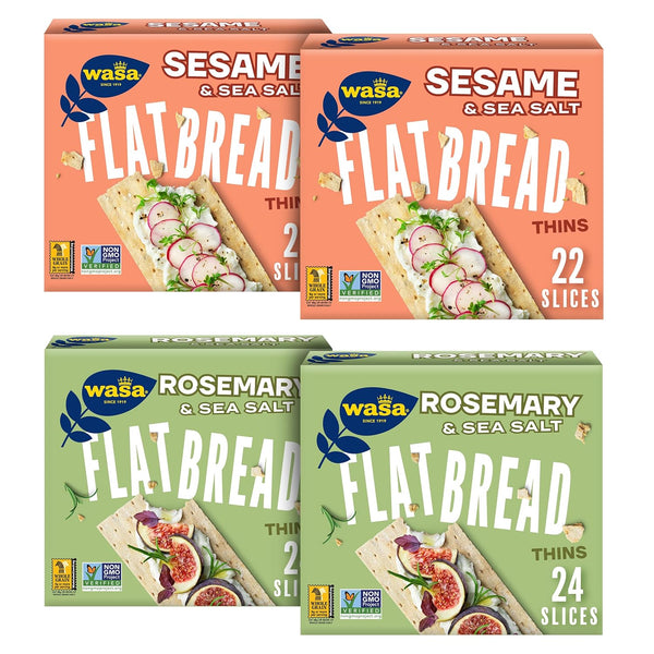 Wasa Flatbread Thins Variety Pack (Pack of 4), Rosemary & Sea Salt