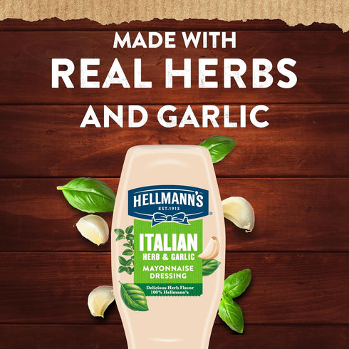 Hellmann's Mayonnaise Dressing with Italian Herb & Garlic, Deliciously Creamy Condiment, 11.5 oz