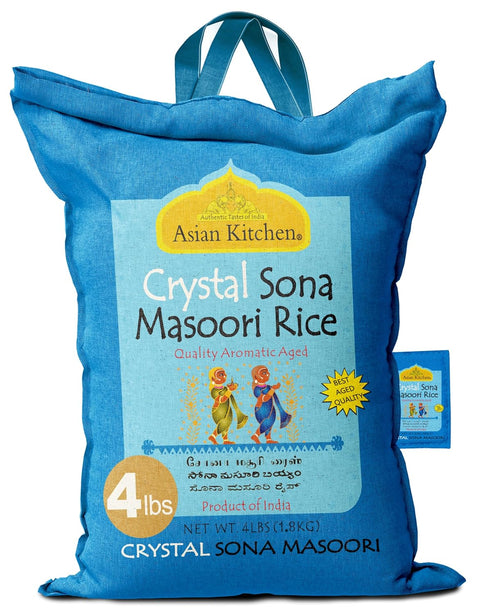 Asian Kitchen Crystal Sona Masoori Aged Rice 4-Pound Bag, 4lbs (1.81kg) Short