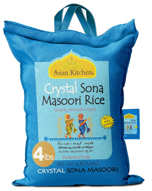 Asian Kitchen Crystal Sona Masoori Aged Rice 4-Pound Bag, 4lbs (1.81kg) Short