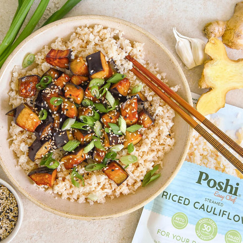 (7oz, 6 Pack) POSHI Riced Cauliflower | All Natural, Fully Cooked, Ready to Eat, Non-GMO, Low Calorie + Carb, Gluten