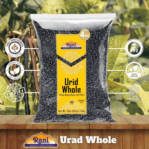 64oz (4lbs) 1.81kg Rani Urid/Urad Whole Black (Matpe Beans with Skin) Indian Lentils Bulk~ All Natural | Gluten