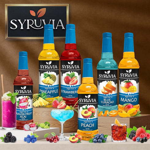 25.4 oz, Syruvia Sugar Free Pina Colada Syrup, Flavored Syrup for Cocktails, Drinks, Lemonades, Iced Teas, and Desserts