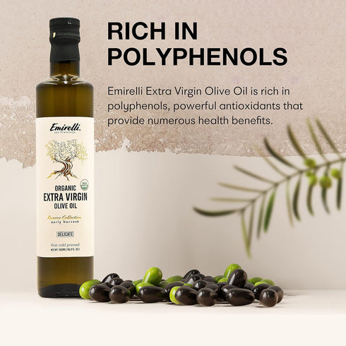 16.9 Oz 16.9 Oz (Pack 1) Emirelli Organic Extra Virgin Olive Oil - USDA Certified, Rich in Polyphenols, First Cold