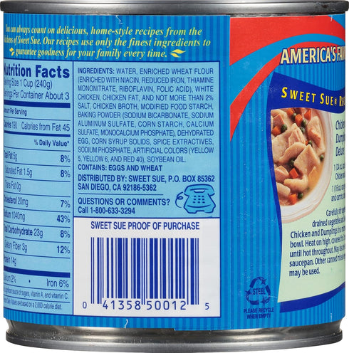 24 oz (Pack 12) 14g Sweet Sue Chicken & Dumplings, Can of - Protein per Serving - Made from Scratch Soup Recipe, Ready