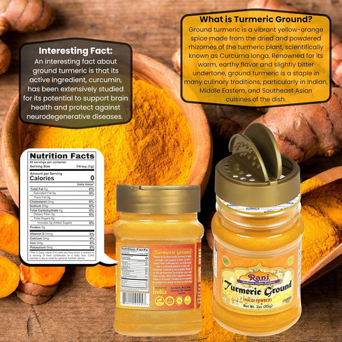Rani Turmeric (Haldi) Root Powder Spice, 3oz (85g) PET Jar, 100% Pure, Vegan, Gluten Friendly