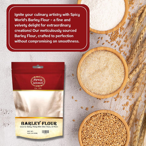 Spicy World 4 lb (64oz) Barley Flour - Bag | All-Natural, Raw, USA Grown | Versatile Barley Grain for Baking, Cooking