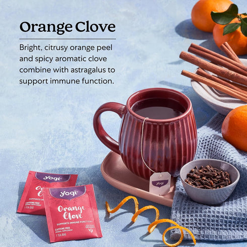 16 Pack (4 Packs) Immune Yogi Tea Orange Clove - Bags per - Limited Edition Organic, Caffeine-Free Holiday Tea