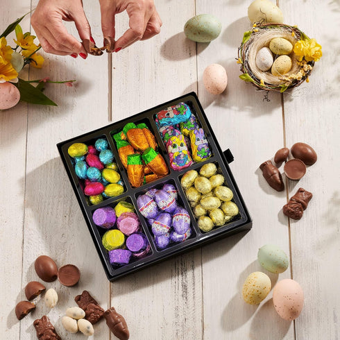 Easter Candy and Chocolate Platter with Milk Chocolate Bunnies, Chocolate Carrots, Cookies & Cream Eggs, and More!