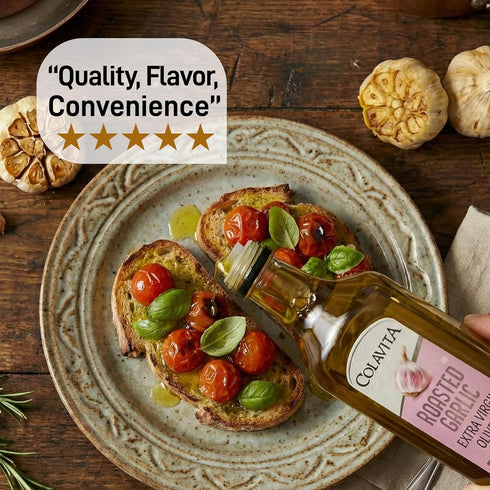 32 Oz Colavita Roasted Garlic Extra Virgin Olive Oil, Fl Cold Pressed EVOO Infused with Natural Roasted Garlic Flavor