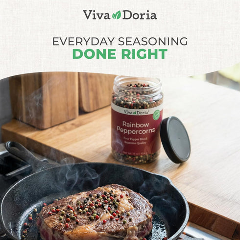 16 Oz, Viva Doria Rainbow Blend Peppercorn, Steam Sterilized Whole Black/Green Pepper, Whole Pink/White Pepper