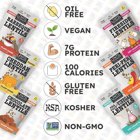 4 oz 3 Pack Lentil Telepathy Peri-Peri Chili Lemon Crunchy Whole Lentil Snack, OIL FREE, Never Fried, Plant Based